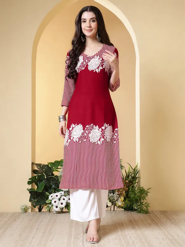 Red_Viscose_Rayon_Kurtis_For_Women