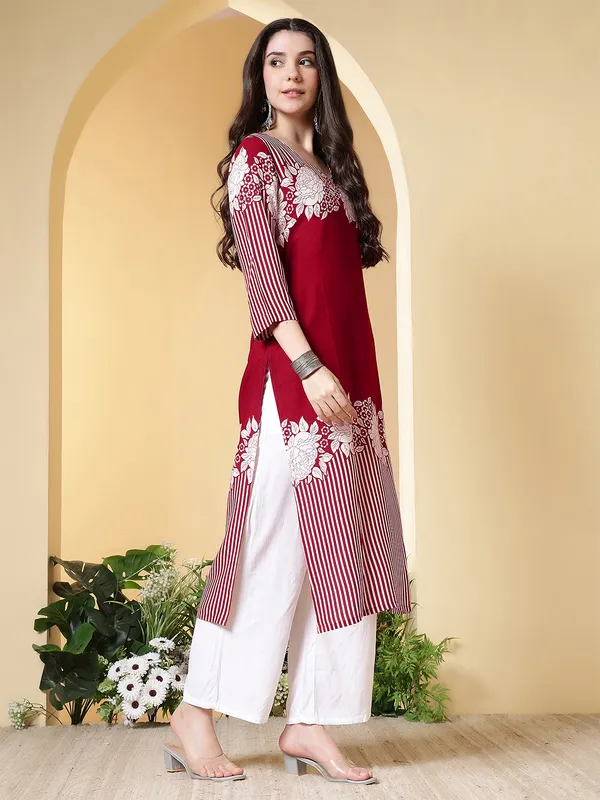 Red_Viscose_Rayon_Kurtis_For_Women