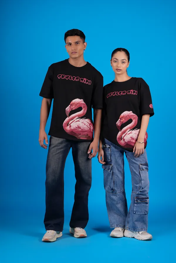 Black_Flamingo_Frenzy_T-Shirt_For_Unisex