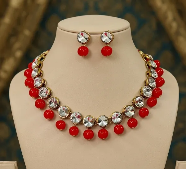 Viva_Jewels_Radiant_Red_&_Kundan_Statement_Choker_Set_–_Handcrafted_Traditional_Necklace_with_Clear_Kundan_Polki_Accents_and_Vibrant_Red_Bead_Droplets