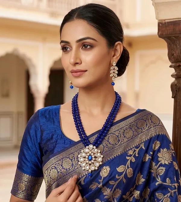 Viva_Jewels_Regal_Royal_Blue_Brass_Premium_Necklace_Set_–_Majestic_Double-Strand_Cobalt_Pearl_Necklace_with_Floral_Kundan_Pendant_and_Matching_Drop_Earrings