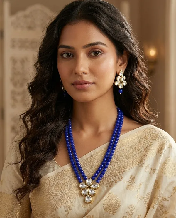 Viva_Jewels_Regal_Double-Layer_Royal_Blue_Pearl_Statement_Set_–_Handcrafted_Gold-Plated_Rani_Haar_with_Floral_Kundan_Pendant_and_Matching_Drop_Earrings