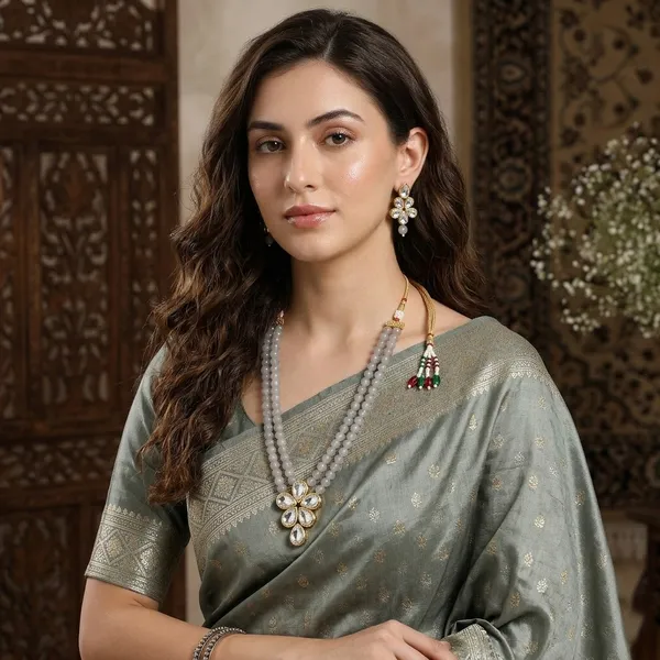 Viva_Jewels_Regal_Double-Layer_Frost_White_Onyx-Style_Statement_Set_–_Handcrafted_Gold-Plated_Rani_Haar_with_Floral_Kundan_Pendant_and_Matching_Drop_Earrings