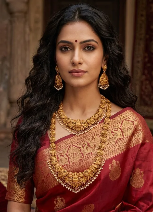 Viva_Jewels_Regal_Antique_Gold-Plated_Temple_Jewelry_Combo_Set_–_Divine_Lakshmi_&_Peacock_Motif_Long_Haram_and_Choker_Set_with_Matching_Jhumkas