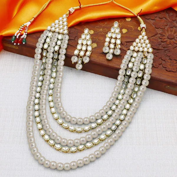 White_&_Golden_Brass_Premium_&_Elegant_Necklace_&_Earring_Set_For_Women