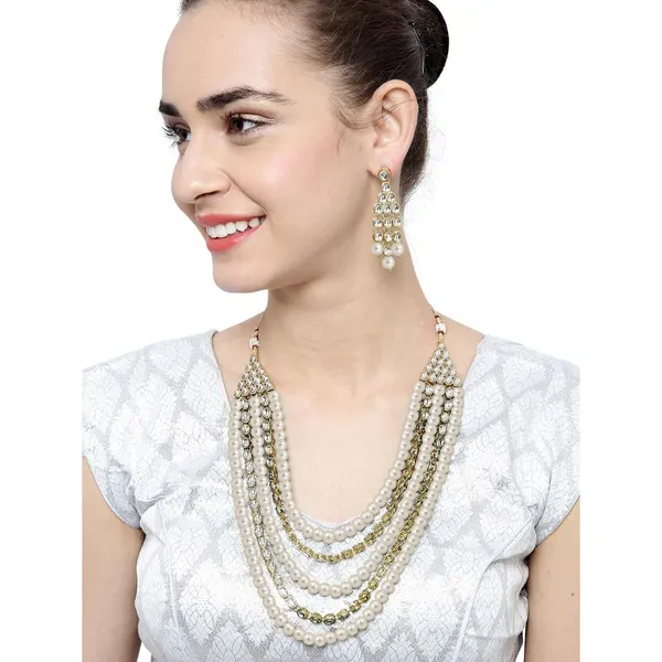 White_&_Golden_Brass_Premium_&_Elegant_Necklace_&_Earring_Set_For_Women