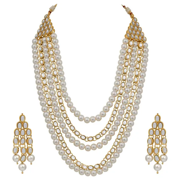 White_&_Golden_Brass_Premium_&_Elegant_Necklace_&_Earring_Set_For_Women