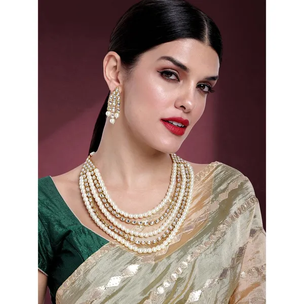 White_&_Golden_Brass_Premium_&_Elegant_Necklace_&_Earring_Set_For_Women