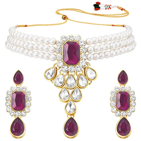 Viva_Jewels_Regal_Hot_Pink_&_White_Brass_Premium_Necklace_Set_–_Majestic_Triple-Strand_Pearl_Necklace_with_Magenta_Floral_Pendant_and_Matching_Statement_Earrings