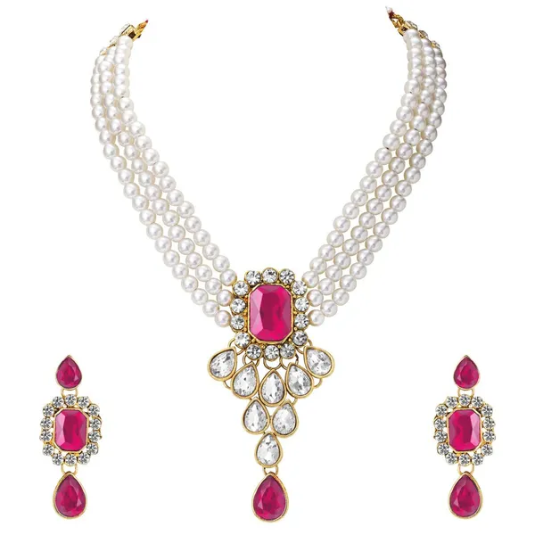Viva_Jewels_Regal_Hot_Pink_&_White_Brass_Premium_Necklace_Set_–_Majestic_Triple-Strand_Pearl_Necklace_with_Magenta_Floral_Pendant_and_Matching_Statement_Earrings