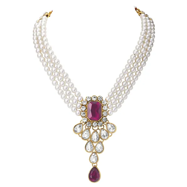 Viva_Jewels_Regal_Hot_Pink_&_White_Brass_Premium_Necklace_Set_–_Majestic_Triple-Strand_Pearl_Necklace_with_Magenta_Floral_Pendant_and_Matching_Statement_Earrings