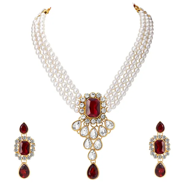 Viva_Jewels_Regal_Three-Layer_Pearl_&_Ruby_Statement_Set_–_Handcrafted_Gold-Plated_Rani_Haar_with_Maroon_Stone_Pendant_and_Matching_Drop_Earrings