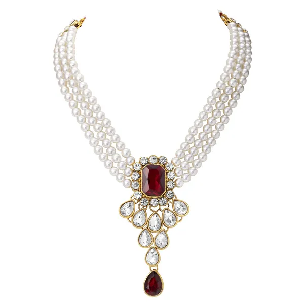 Viva_Jewels_Regal_Three-Layer_Pearl_&_Ruby_Statement_Set_–_Handcrafted_Gold-Plated_Rani_Haar_with_Maroon_Stone_Pendant_and_Matching_Drop_Earrings