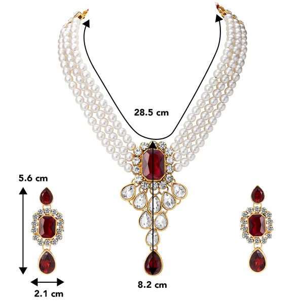 Viva_Jewels_Regal_Three-Layer_Pearl_&_Ruby_Statement_Set_–_Handcrafted_Gold-Plated_Rani_Haar_with_Maroon_Stone_Pendant_and_Matching_Drop_Earrings