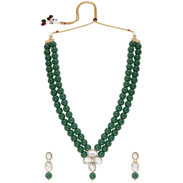 Viva_Jewels_Heritage_Green_Double-Strand_Bead_Necklace_–_Premium_Gold-Plated_Choker_with_Floral_Kundan_Pendant_and_Matching_Drop_Earrings
