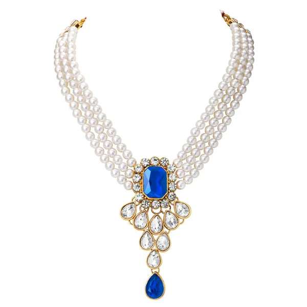 Viva_Jewels_Imperial_Navy_Blue_&_Pearl_Choker_Set_–_Three-String_Pearl_Necklace_with_Royal_Blue_Crystal_Pendant_and_Matching_Drop_Earrings