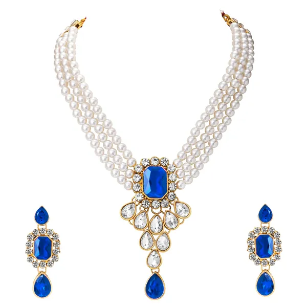 Viva_Jewels_Imperial_Navy_Blue_&_Pearl_Choker_Set_–_Three-String_Pearl_Necklace_with_Royal_Blue_Crystal_Pendant_and_Matching_Drop_Earrings