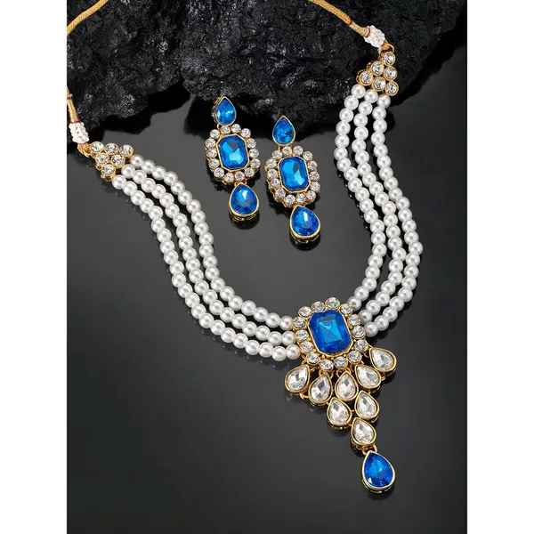 Viva_Jewels_Imperial_Navy_Blue_&_Pearl_Choker_Set_–_Three-String_Pearl_Necklace_with_Royal_Blue_Crystal_Pendant_and_Matching_Drop_Earrings