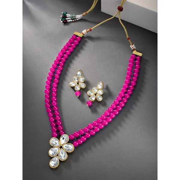 Viva_Jewels_Rani_Pink_&_Gold_Premium_Dual-Strand_Bead_Necklace_Set_–_Elegant_Brass_Choker_with_Crystal_Floral_Pendant_and_Matching_Studs