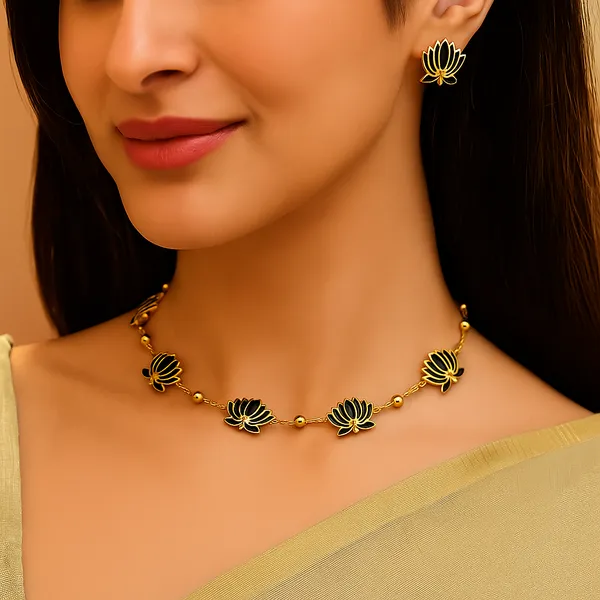Viva_Jewels_Traditional_Black_Enameled_Lotus_Choker_Set_–_Handcrafted_Gold-Plated_Meenakari_Necklace_with_Matching_Lotus_Studs