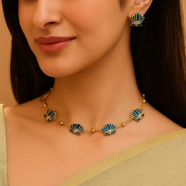 Viva_Jewels_Royal_Azure_Gold-Plated_Meenakari_Lotus_Necklace_Set_–_Handcrafted_Blue_Enamel_Floral_Pendant_with_Matching_Studs