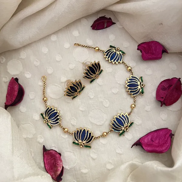 Viva_Jewels_Royal_Azure_Gold-Plated_Meenakari_Lotus_Necklace_Set_–_Handcrafted_Blue_Enamel_Floral_Pendant_with_Matching_Studs