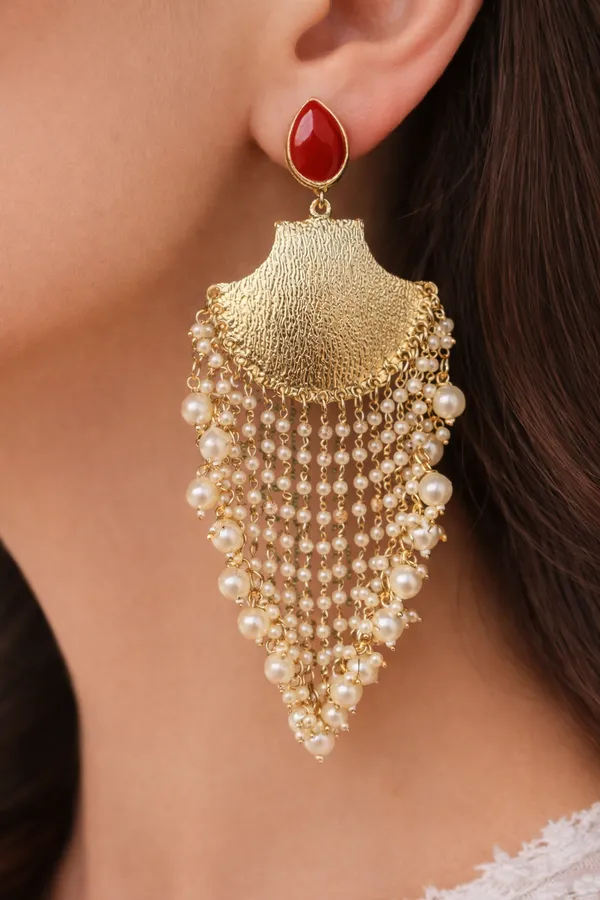 Viva_Jewels_Regal_Gold-Finish_Long_Pearl_Drop_Ethnic_Earrings_–_Statement_Textured_Chandelier_Earrings_with_Vibrant_Red_Stone_Accents_and_Multi-Strand_Pearl_Fringe