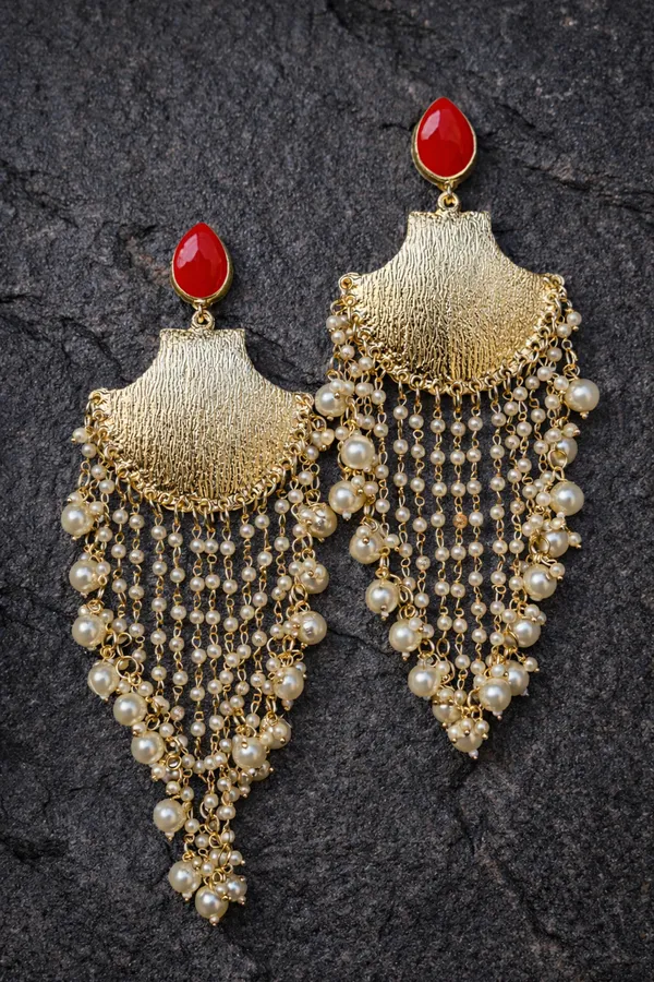 Viva_Jewels_Regal_Gold-Finish_Long_Pearl_Drop_Ethnic_Earrings_–_Statement_Textured_Chandelier_Earrings_with_Vibrant_Red_Stone_Accents_and_Multi-Strand_Pearl_Fringe