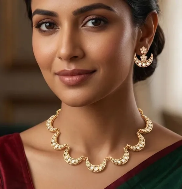 Viva_Jewels_Traditional_Gold-Plated_Chandbali_Motif_Choker_Set_–_Elegant_Crescent_Kundan_Necklace_with_Matching_Floral_Stud_Earrings