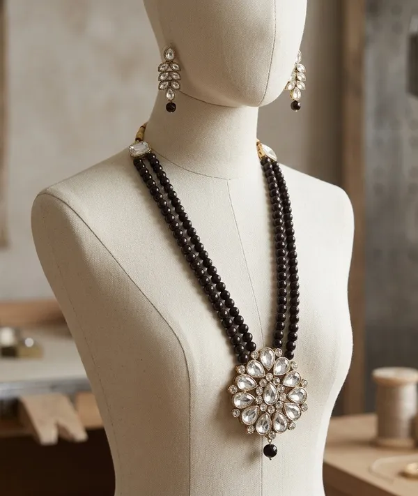 Viva_Jewels_Midnight_Heritage_Necklace_Set_–_Premium_Gold-Plated_Brass_Long_Necklace_with_Double-Strand_Black_Beads_and_Matching_Kundan_Drop_Earrings