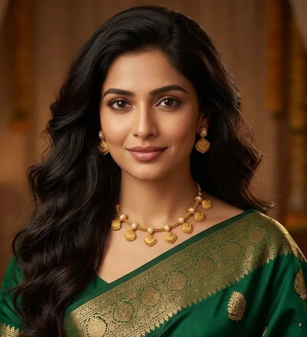 Viva_Jewels_Traditional_Heritage_Necklace_Set_–_Gold-Plated_Matte_Finish_Haar_with_Intricate_Shell_Motifs,_Luminous_White_Beads,_and_Matching_Stud_Earrings