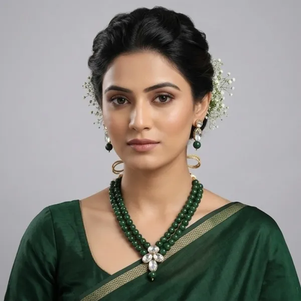 Viva_Jewels_Heritage_Green_Double-Strand_Bead_Necklace_–_Premium_Gold-Plated_Choker_with_Floral_Kundan_Pendant_and_Matching_Drop_Earrings