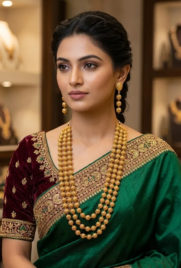 Viva_Jewels_Regal_3-Layer_Golden_Matar_Mala_Set_–_Premium_Gold-Plated_Long_Haar_with_Intricate_Filigree_Work_&_Matching_Earrings