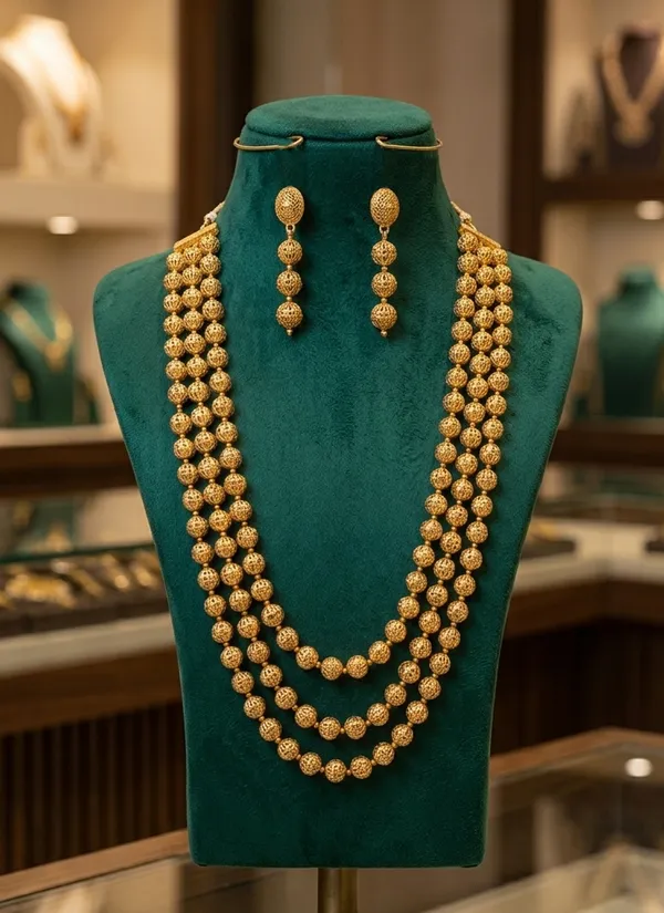 Viva_Jewels_Regal_3-Layer_Golden_Matar_Mala_Set_–_Premium_Gold-Plated_Long_Haar_with_Intricate_Filigree_Work_&_Matching_Earrings