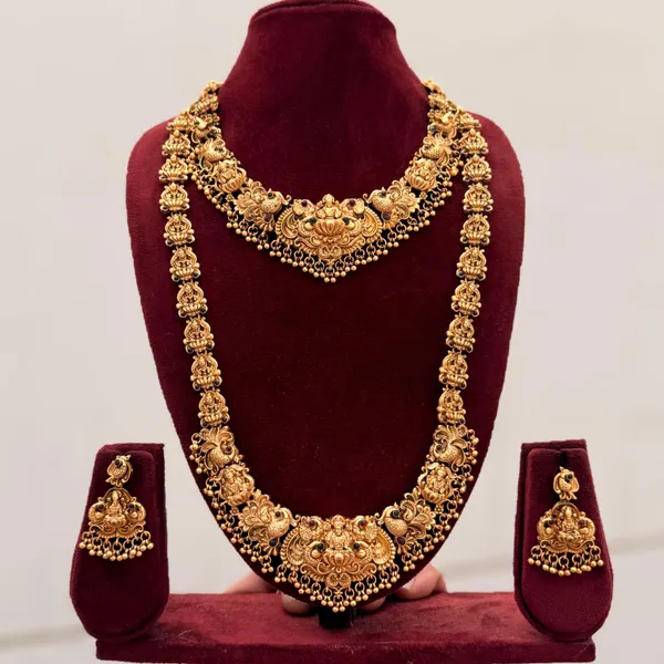 Viva_Jewels_Regal_Matte-Finish_Temple_Jewelry_Combo_Set_–_Premium_Gold-Plated_Lakshmi_Motif_Choker,_Long_Haar,_and_Matching_Earrings_for_Bridal_&_Festive_Wear