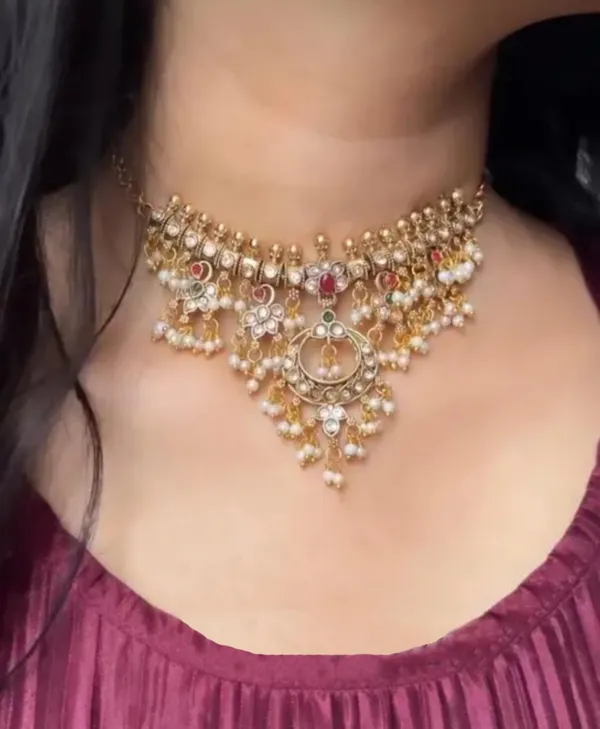 Viva_Jewels_Regal_Temple-Style_Golden_Choker_Set_–_Premium_Brass-Based_Handcrafted_Antique_Necklace_with_Kundan_Accents_and_Pearl_Droplets