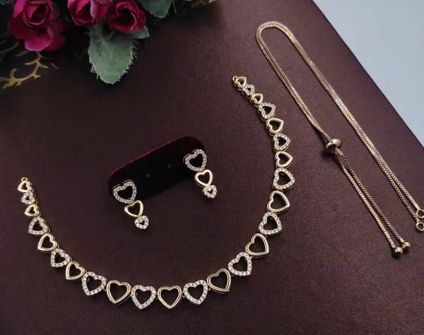 Gold_Plated_CZ_Choker_Necklace_Earrings_Delicate_Jewelry_Set