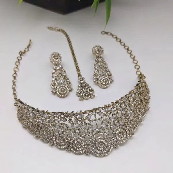 Gold_Plated_CZ_Choker_Necklace_Earrings_Jewelry_Set