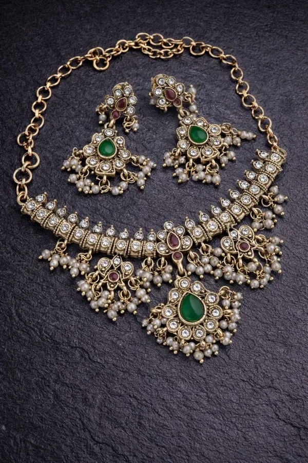 Viva_Jewels_Antique_Gold-Plated_Traditional_Temple_Choker_Set_–_Handcrafted_Kemp_Stone_Necklace_with_Emerald_Accents_and_Pearl_Cluster_Droplets