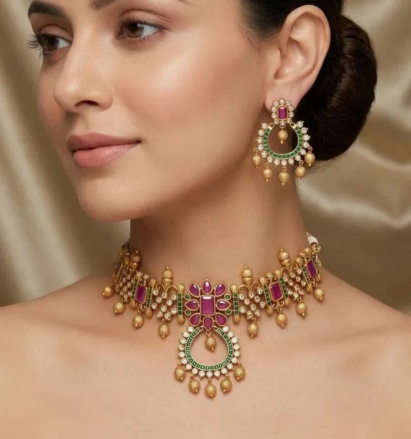 Viva_Jewels_Regal_Gold-Plated_CZ_&_Ruby_Choker_Set_–_Traditional_Cubic_Zirconia_Statement_Necklace_with_Matching_Earrings_for_Weddings_&_Grand_Festivities