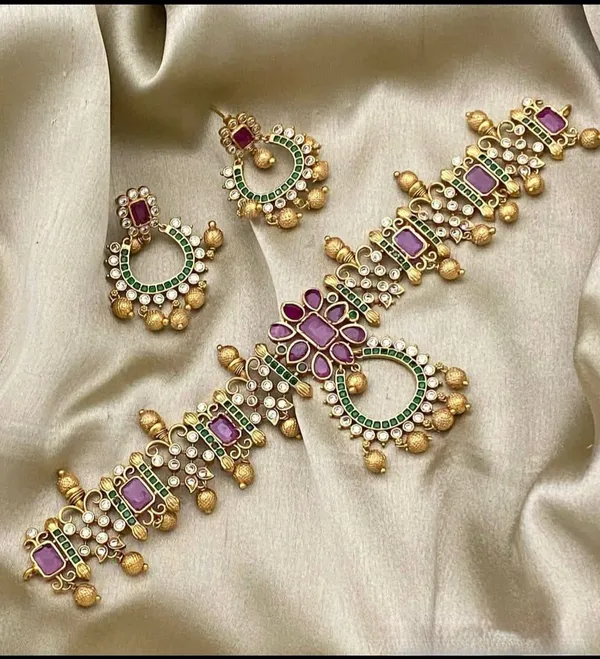 Viva_Jewels_Regal_Gold-Plated_CZ_&_Ruby_Choker_Set_–_Traditional_Cubic_Zirconia_Statement_Necklace_with_Matching_Earrings_for_Weddings_&_Grand_Festivities