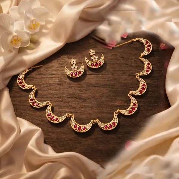 Viva_Jewels_Traditional_Gold-Plated_Ruby_Red_Crescent_Motif_Choker_Necklace_Set_–_Elegant_Half-Moon_Design_with_Floral_Matching_Studs