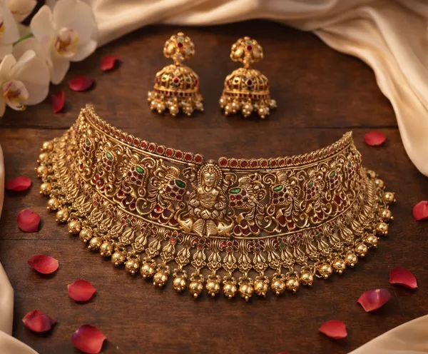 Viva_Jewels_Regal_Lakshmi_Temple_Choker_Set_–_Premium_Gold-Plated_Bridal_Necklace_with_Divine_Deity_Motifs,_Ruby-Red_Accents,_and_Traditional_Pearl_Fringes