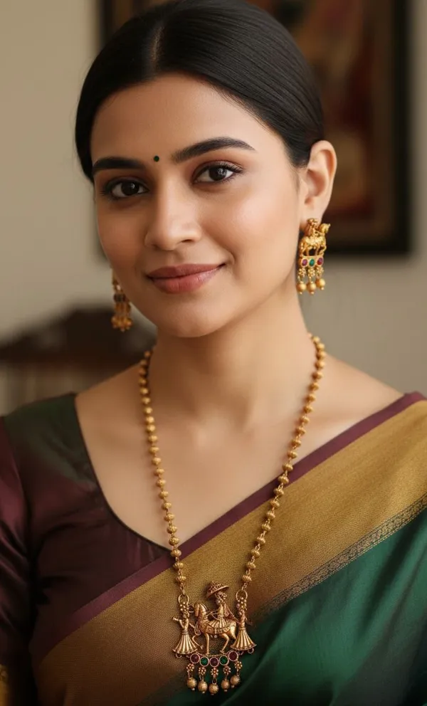 Viva_Jewels_Traditional_Gold-Plated_Matte_Finish_Temple_Jewelry_Set_–_Antique_Heritage_Pendant_with_Divine_Narrative_Artistry_and_Matching_Ethnic_Earrings