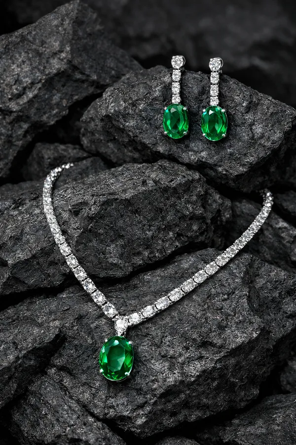 Viva_Jewels_Regal_Silver-Plated_Emerald_Green_Statement_Set_–_Brilliant_Oval-Cut_Crystal_Solitaire_Pendant_with_Shimmering_American_Diamond_Tennis_Chain_&_Matching_Drop_Earrings