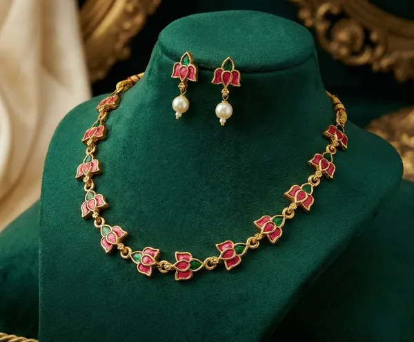 Viva_Jewels_Festive_Bloom_Gold-Plated_Enamel_Choker_Set_–_Delicate_Hand-Painted_Lotus_Motif_Necklace_with_Matching_Pearl-Drop_Earrings