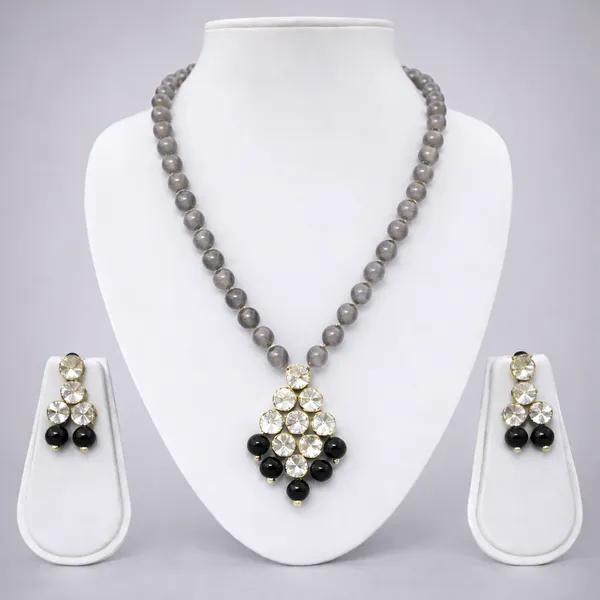 Viva_Jewels_Sophisticated_Gold-Plated_Gray_and_Black_Statement_Pendant_Set_–_Contemporary_Smoke-Gray_Beaded_Necklace_with_Geometric_Crystal_Pendant_and_Matching_Drop_Earrings