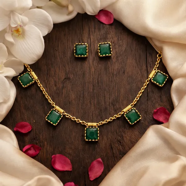 Viva_Jewels_Chic_Gold-Plated_Emerald_Green_Square_Stone_Necklace_Set_–_Minimalist_Contemporary_Choker_with_Matching_Stud_Earrings
