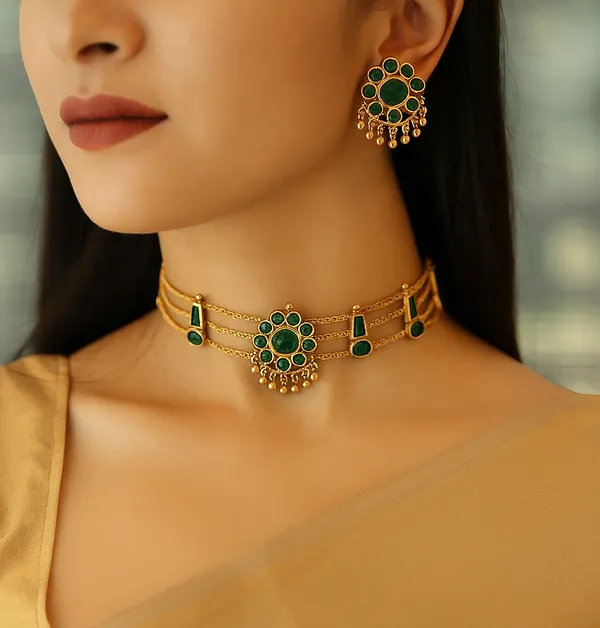 Viva_Jewels_Premium_Emerald_Green_Brass_Choker_Set_–_Elegant_Ethnic_Choker_Necklace_with_Matching_Earrings_for_Weddings_&_Festive_Glamour