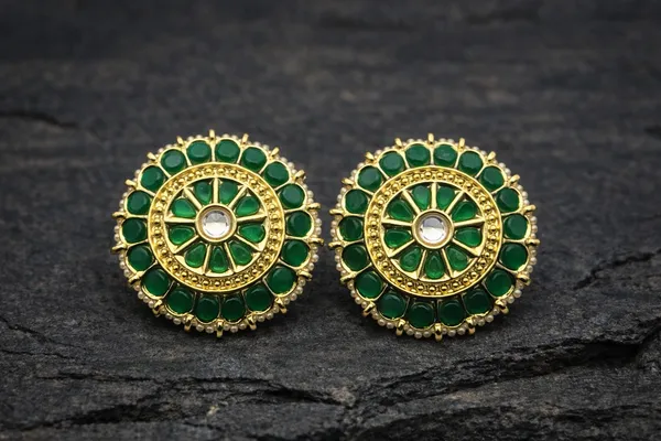 Viva_Jewels_Regal_Gold-Plated_Green_Designer_Stud_Earrings_–_Majestic_Circular_Mandala_Oversized_Studs_with_Kundan_Centerpiece_and_Textured_Gold_Detailing